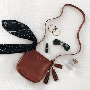 NEW COACH Leather Mini Dufflette in Cognac